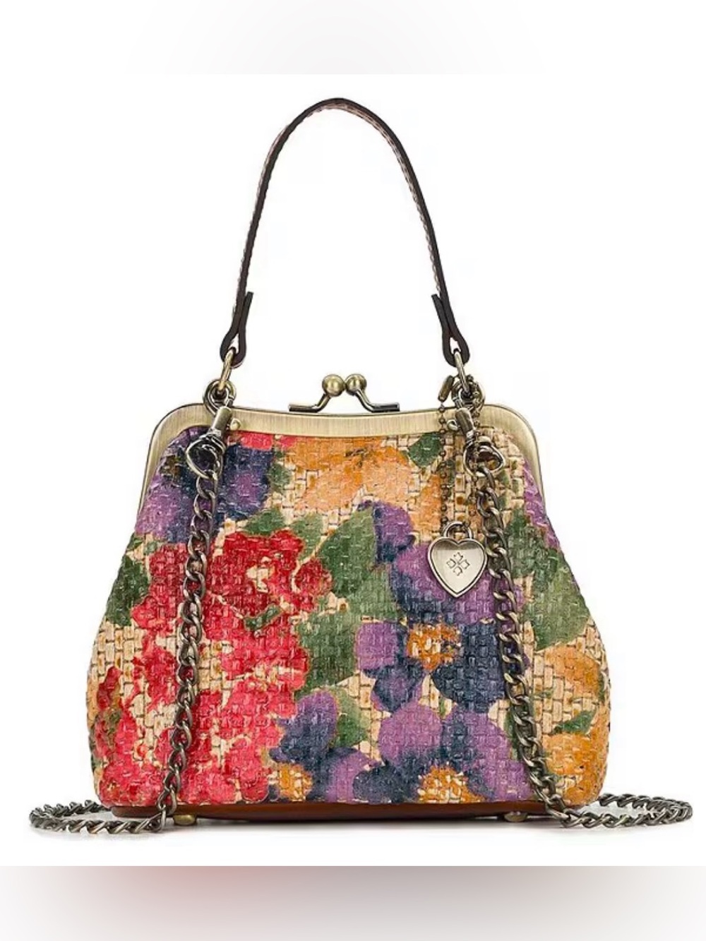 Patricia Nash Mini Laureana Floral Print Raffia Kisslock Clutch 🆕w/ Chain
